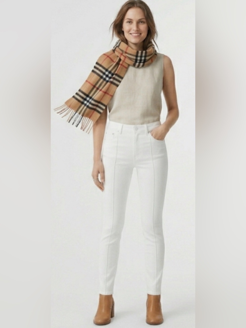 Burberry London Vertical Seam Skinny Jeans – White, Size 27